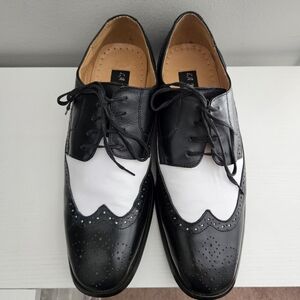 La Milano Men's Leather Black White Lace Up Wing Tip Italy Dress Shoes Size 12